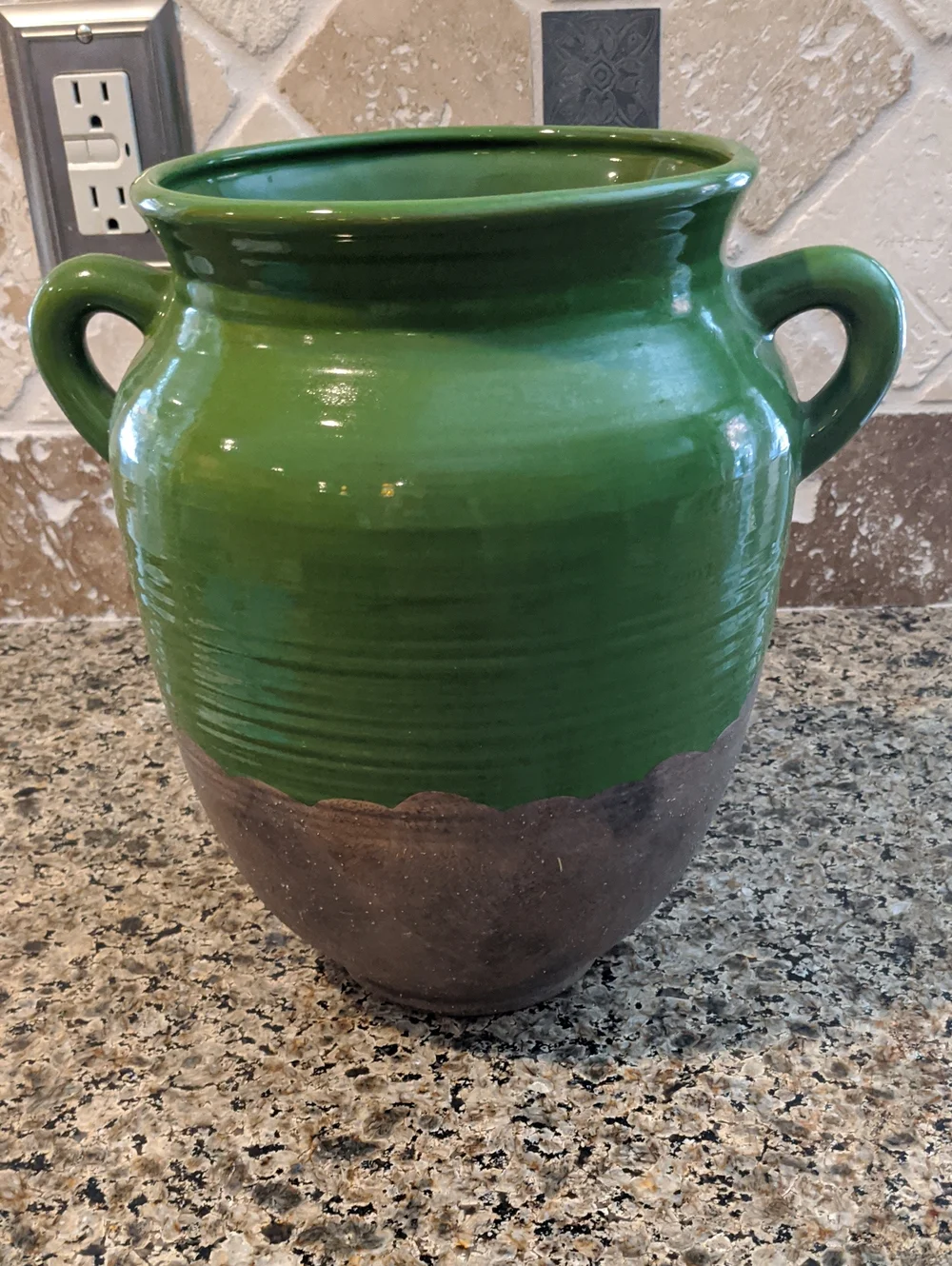 Southern Living at Home Olive Jar Du Mar Olive Green & Sandstone Glazed Pottery